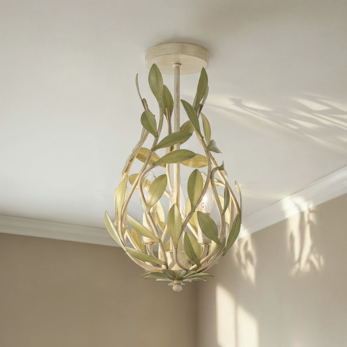 Crystorama Broche 9" 3-Light Mini Chandelier Champagne Green Tea Semi Flush Mount - lifestyle