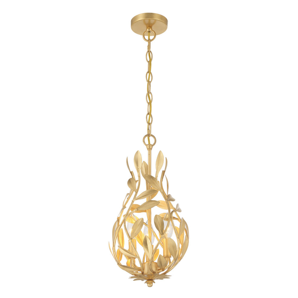 Crystorama Broche 9" 3-Light Mini Chandelier Antique Gold Chandelier