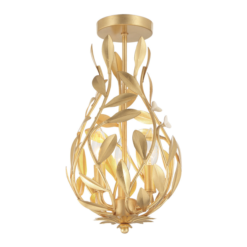 Crystorama Broche 9" 3-Light Mini Chandelier Antique Gold Semi Flush Mount