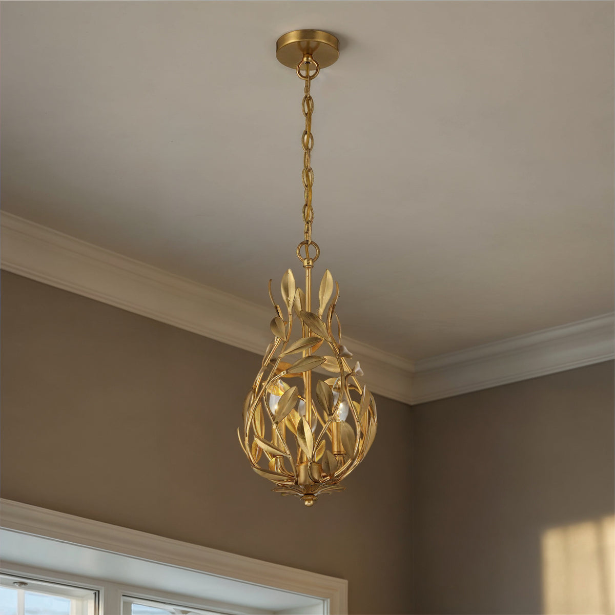 Crystorama Broche 9" 3-Light Mini Chandelier Antique Gold Chandelier - lifestyle