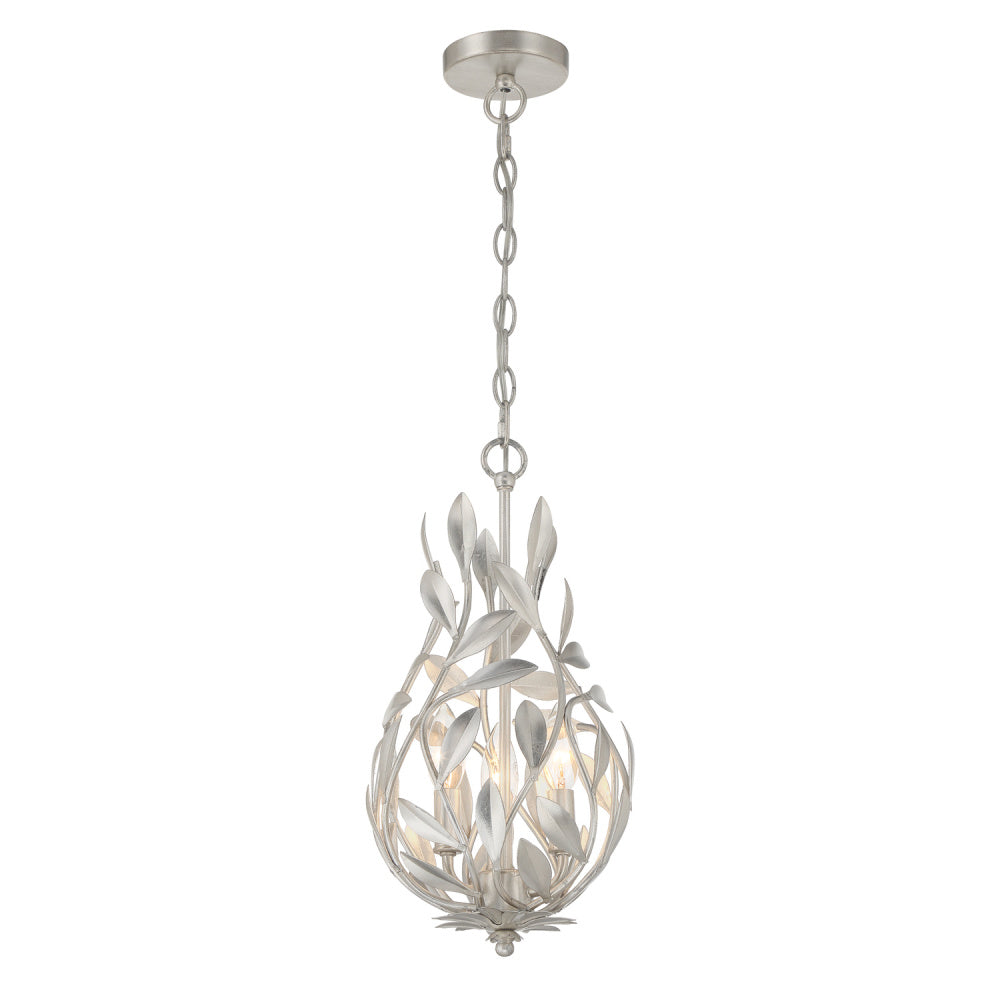 Crystorama Broche 9" 3-Light Mini Chandelier Antique Silver Chandelier