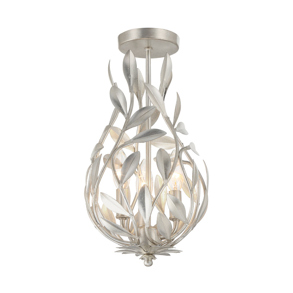Crystorama Broche 9" 3-Light Mini Chandelier Antique Silver Semi Flush Mount