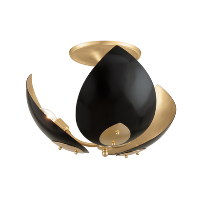 Hudson Valley Lotus Semi-Flush Mount Gold Leaf, Black