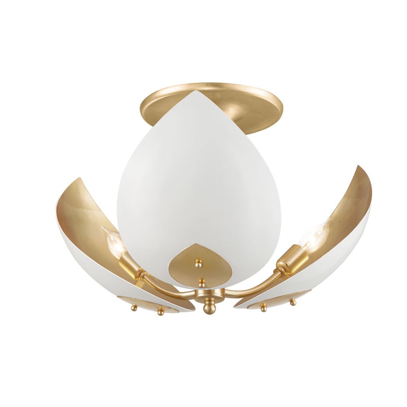 Hudson Valley Lotus Semi-Flush Mount Gold Leaf, White