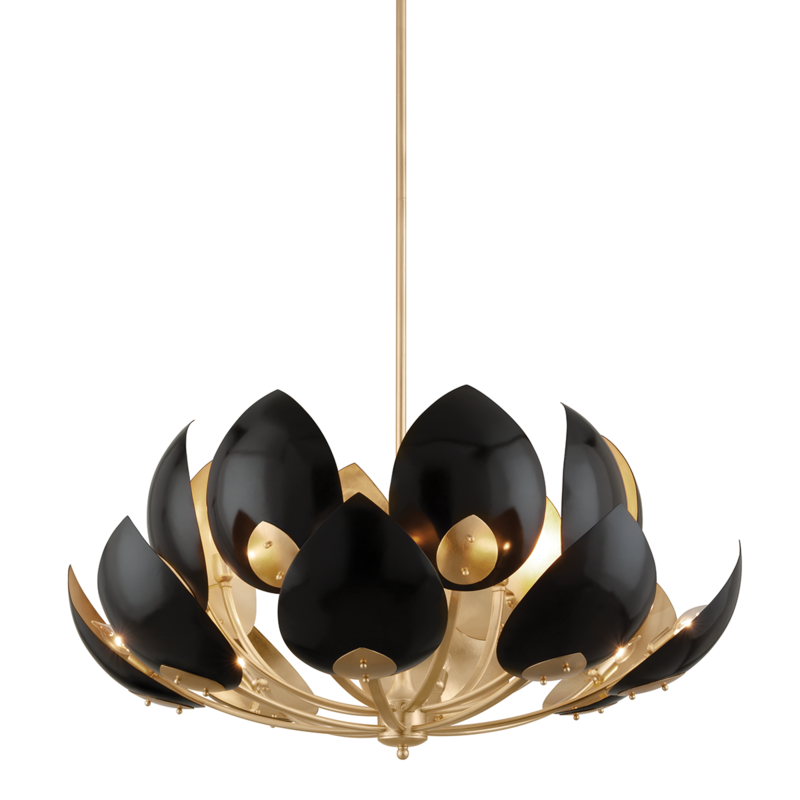 Hudson Valley Lotus Chandelier Gold Leaf, Black
