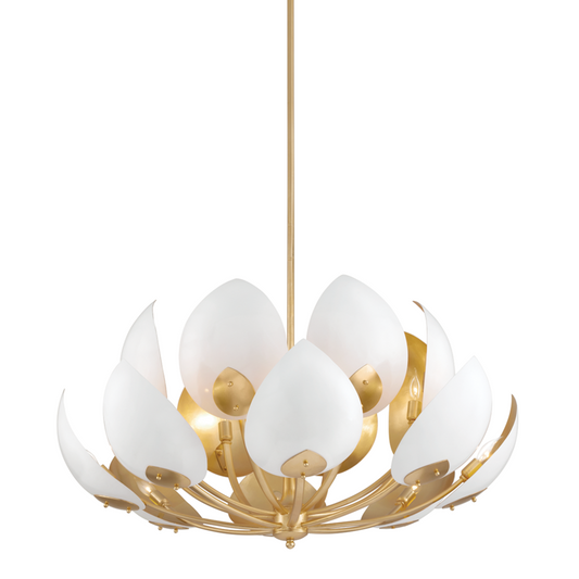 Hudson Valley Lotus Chandelier Gold Leaf, White