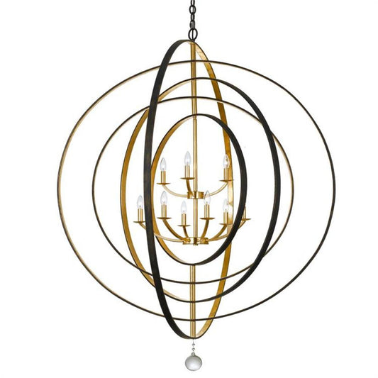 Crystorama Luna 9 Light Chandelier English Bronze, Antique Gold
