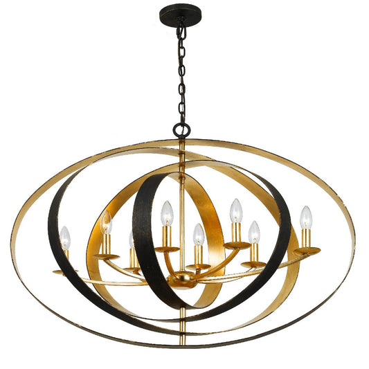 Crystorama Luna 8 Light Chandelier Matte White, Antique Gold