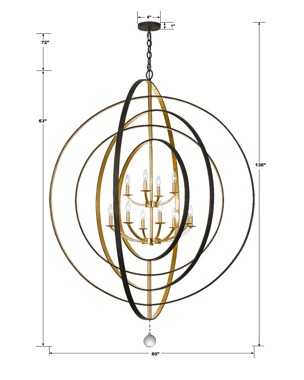 Crystorama Luna 12 Light Chandelier Antique Silver