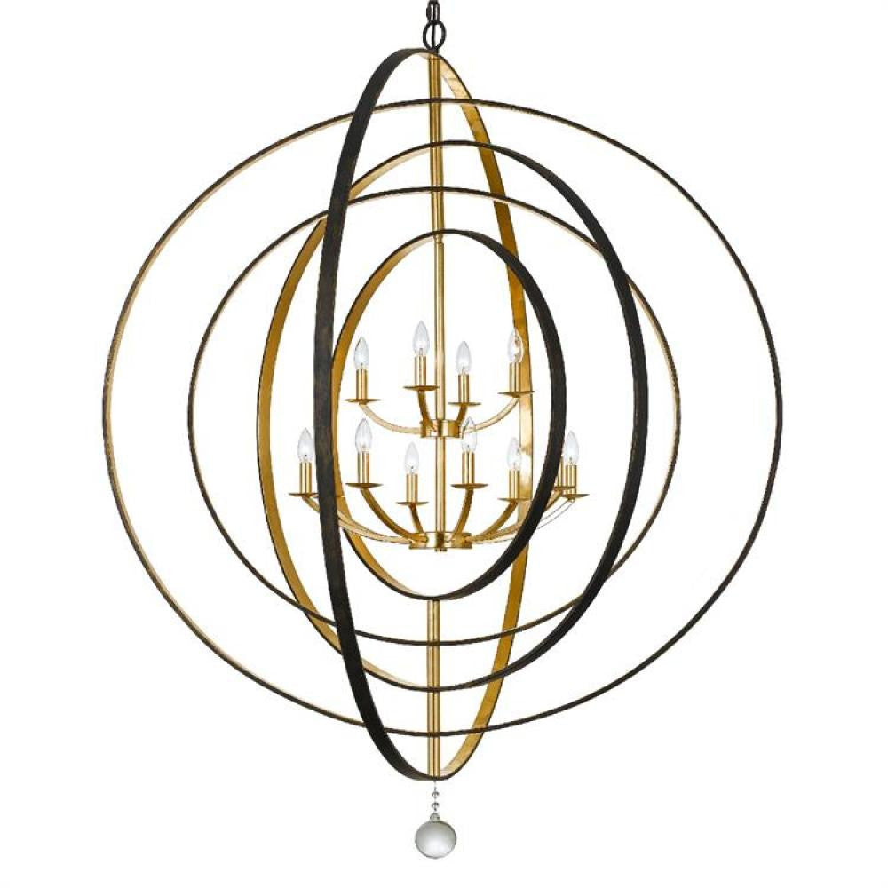 Crystorama Luna 12 Light Chandelier English Bronze, Antique Gold