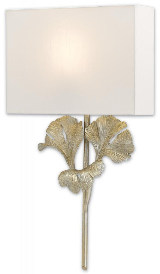 Currey and Company Gingko Silver Wall Sconce Distressed Silver Leaf