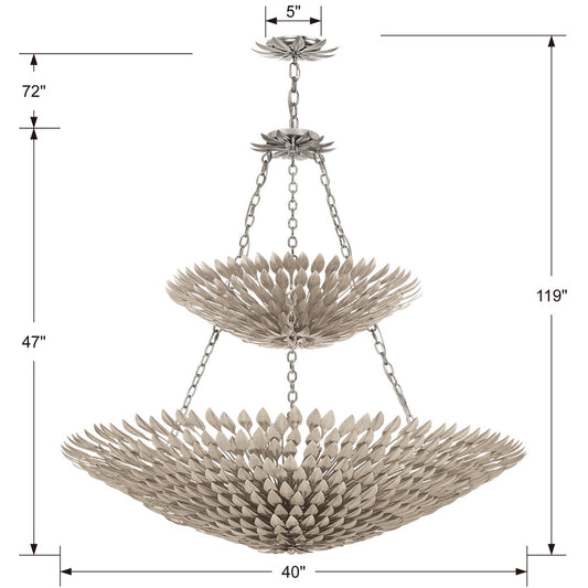 Broche 18 Light Antique Silver Leaf Chandelier