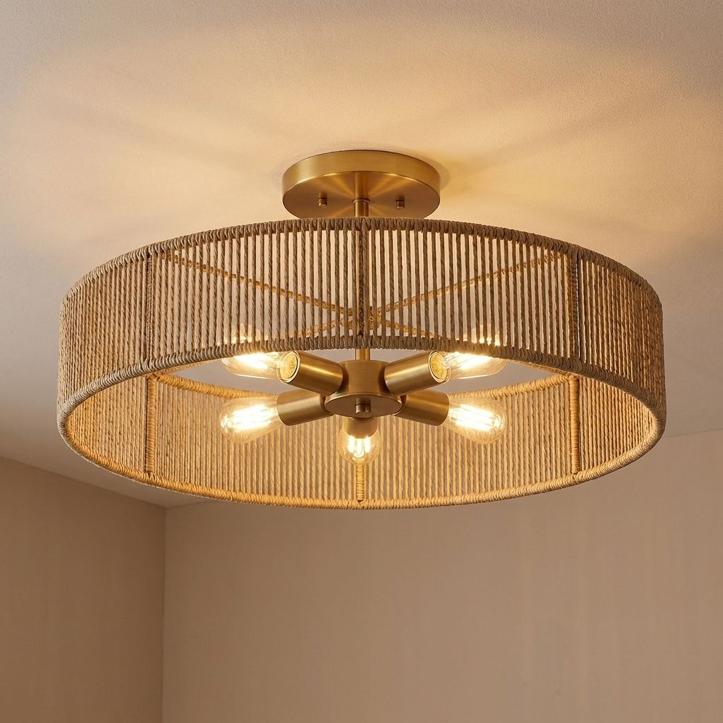 Ashe 5-Light Ceiling Light - Warm Brass and Rope
