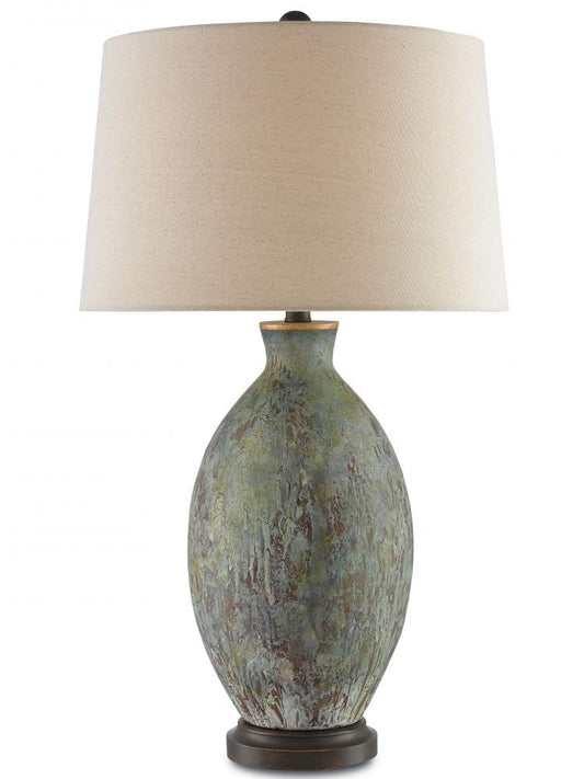 Currey and Company Remi Table Lamp Green, Dark Red, Bronze Gold