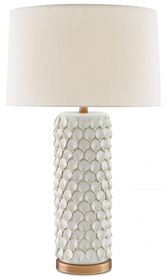Currey and Company Calla Lily White Table Lamp Cream, Antique Brass