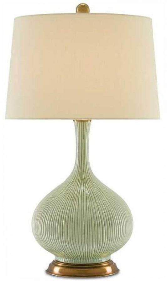 Currey and Company Cait Green Table Lamp Green, Antique Brass