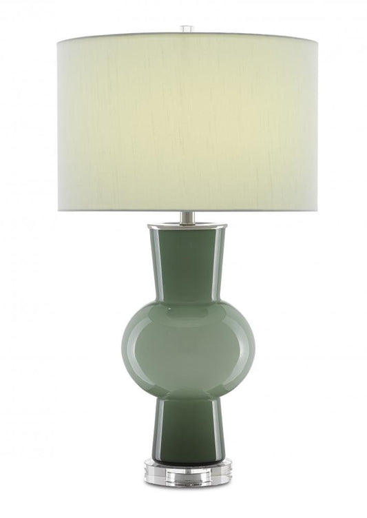 Currey and Company Duende Green Table Lamp Light & Dark Green, Polished Nickel, Clear