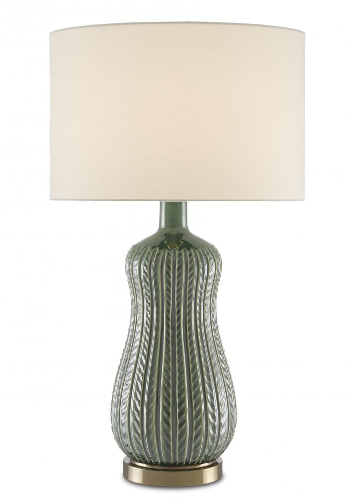 Currey and Company Mamora Green Table Lamp Green, Antique Brass