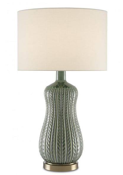 Currey and Company Mamora Green Table Lamp Green, Antique Brass