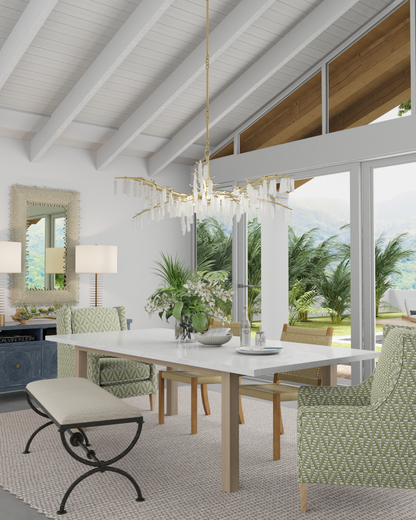 Forest Dawn Chandelier, 1-Light, Washed Lucerne Gold, Natural, 60.25"W, Currey and Company (9000-0438 RF93)