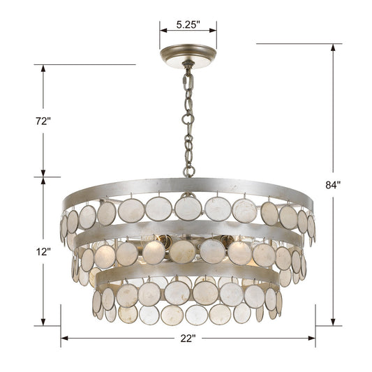 Coco 6 Light Antique Silver Chandelier