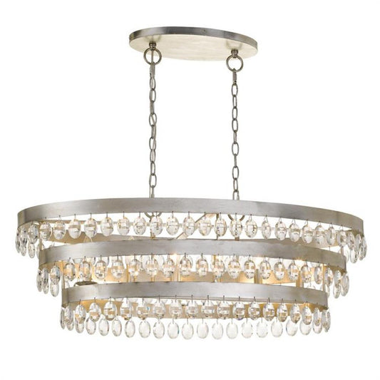Crystorama Perla 6 Light Linear Chandelier Antique Silver