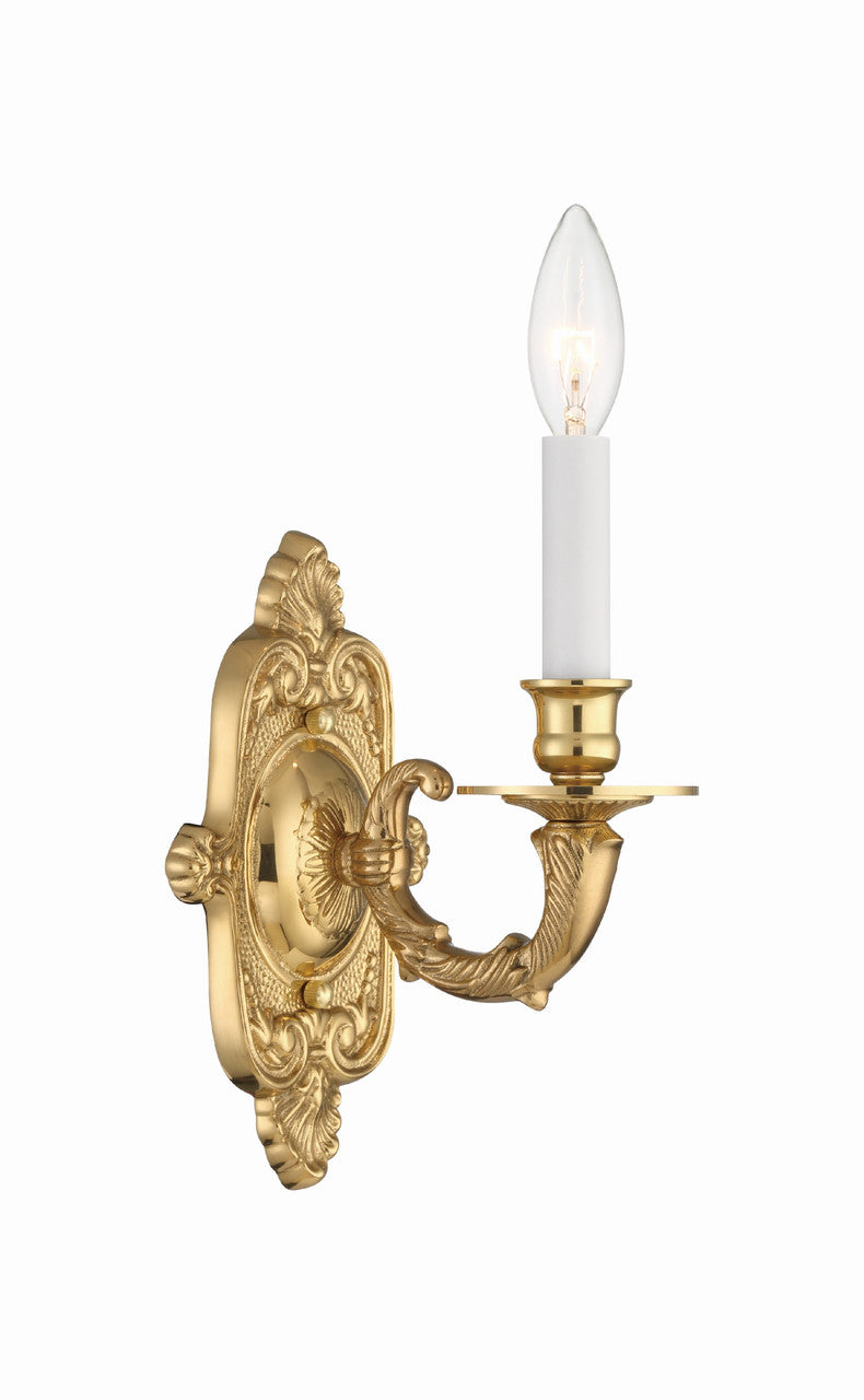 Cast Brass 1 Light Wall Mount Wall Sconce - Polished Brass 9.75"H, Crystorama (641-PB 20FWP)