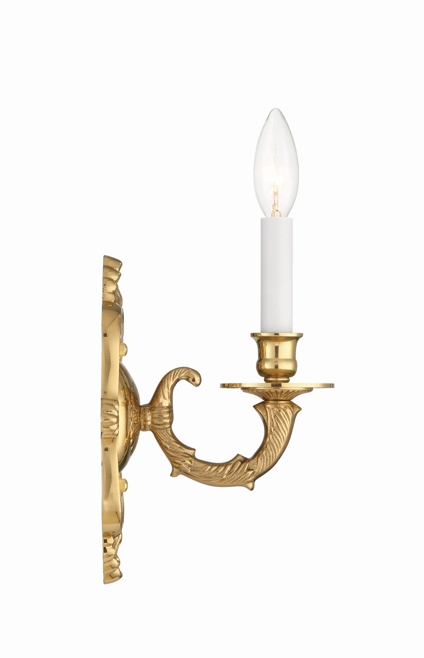 Cast Brass 1 Light Wall Mount Wall Sconce - Polished Brass 9.75"H, Crystorama (641-PB 20FWP)
