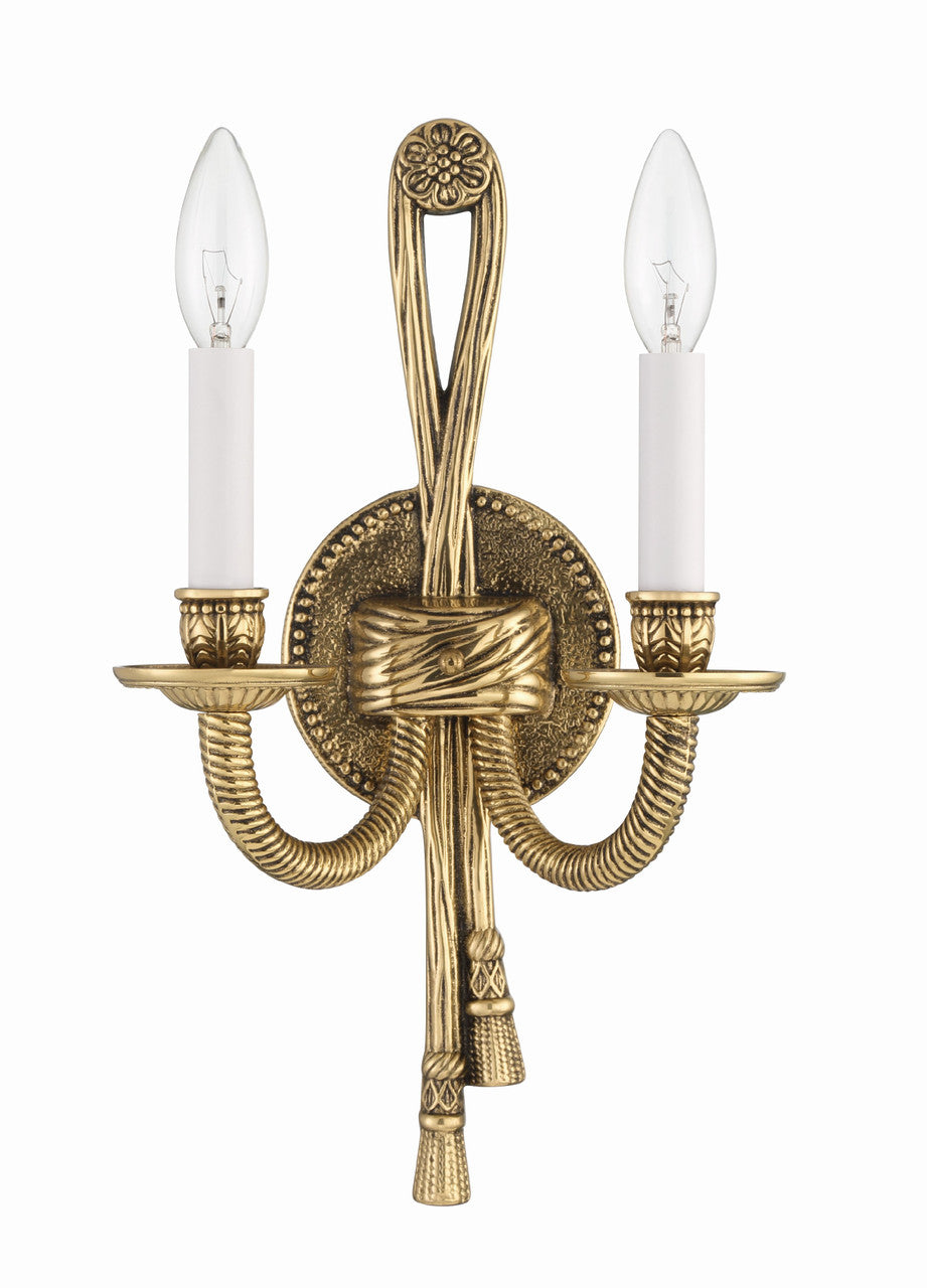 Cast Brass 2 Light Wall Mount Wall Sconce - Olde Brass 15"H, Crystorama (650-OB 20FWW)