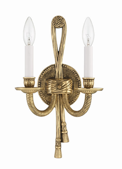 Cast Brass 2 Light Wall Mount Wall Sconce - Olde Brass 15"H, Crystorama (650-OB 20FWW)
