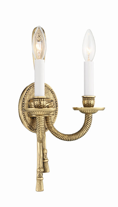 Cast Brass 2 Light Wall Mount Wall Sconce - Olde Brass 15"H, Crystorama (650-OB 20FWW)