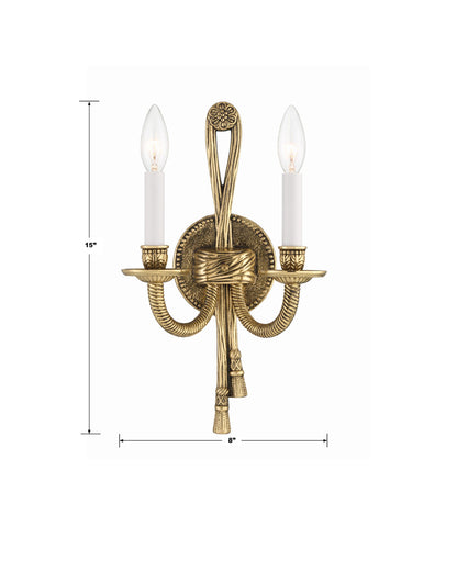 Cast Brass 2 Light Wall Mount Wall Sconce - Olde Brass 15"H, Crystorama (650-OB 20FWW)