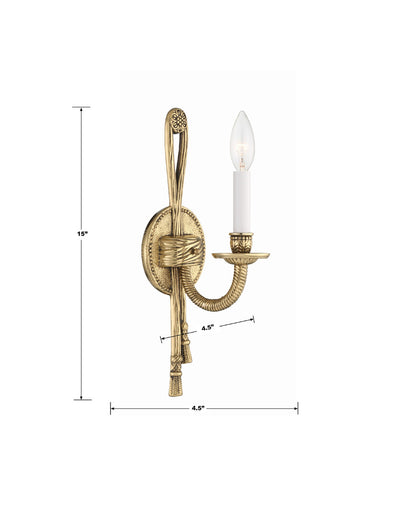 Cast Brass 1 Light Wall Mount Wall Sconce - Olde Brass 15"H, Crystorama (651-OB 20FWY)
