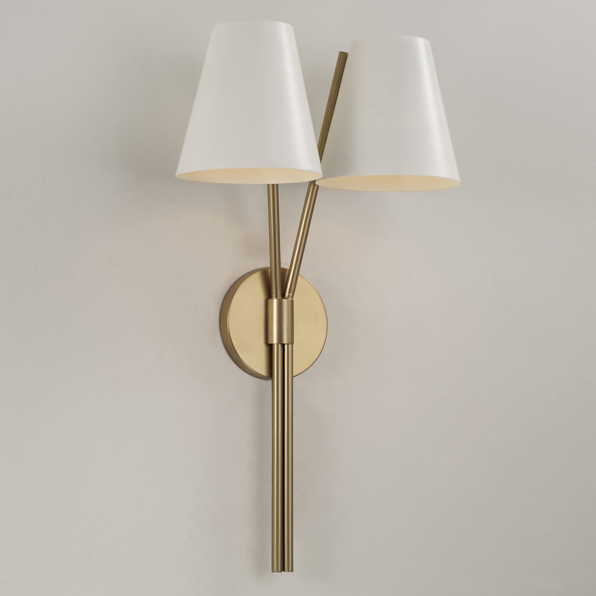 Capital Cami Double Sconce in Aged Brass and White