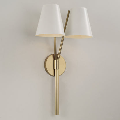 Capital Cami Double Sconce in Aged Brass and White