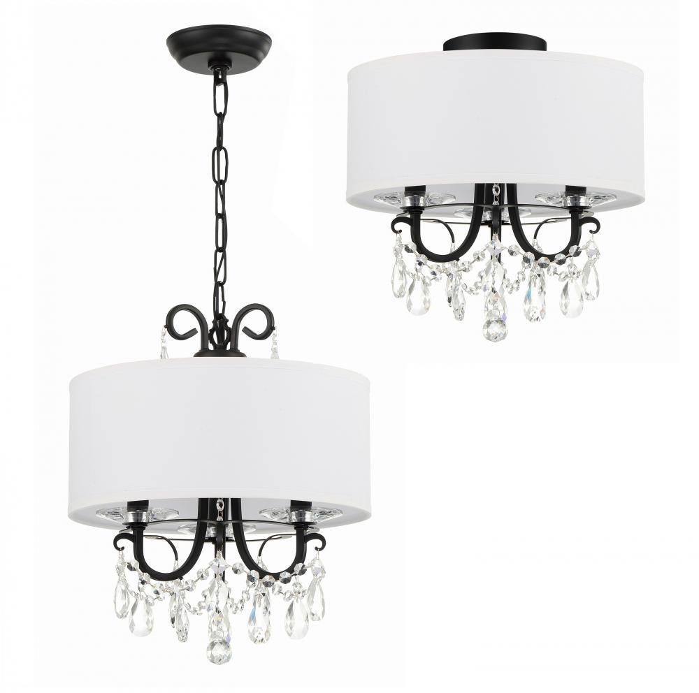Crystorama Othello 14" 3-Light Chandelier Matte Black Semi Flush Mount
