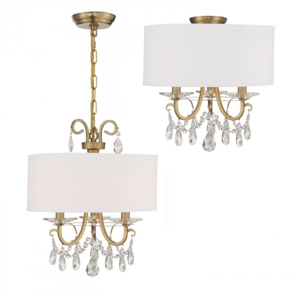 Crystorama Othello 14" 3-Light Chandelier Vibrant Gold Semi Flush Mount