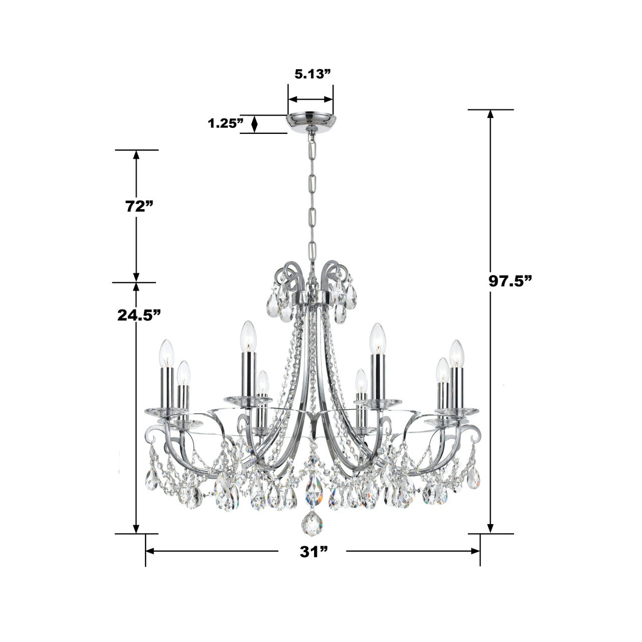 Crystorama Othello 8 Light Chandelier Polished Chrome