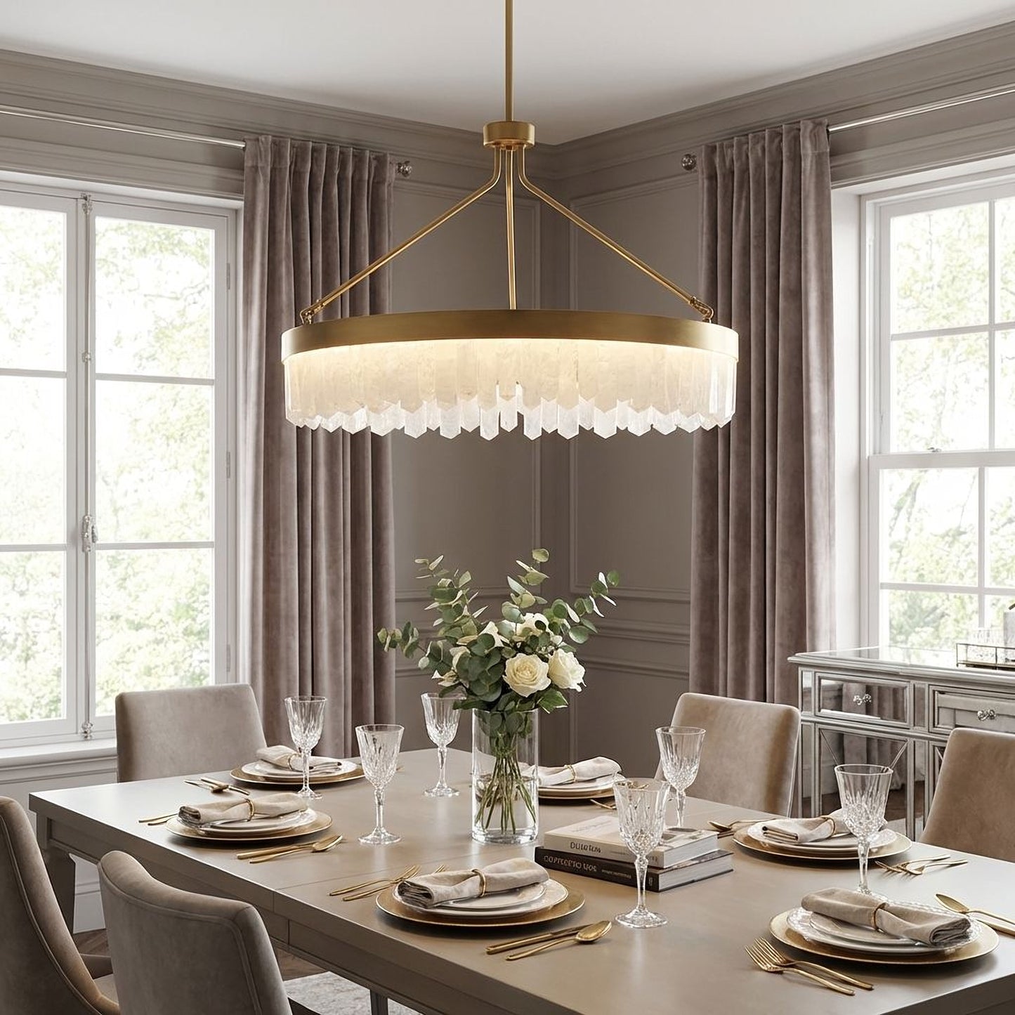 Landon 34" LED Pendant in Warm Brass