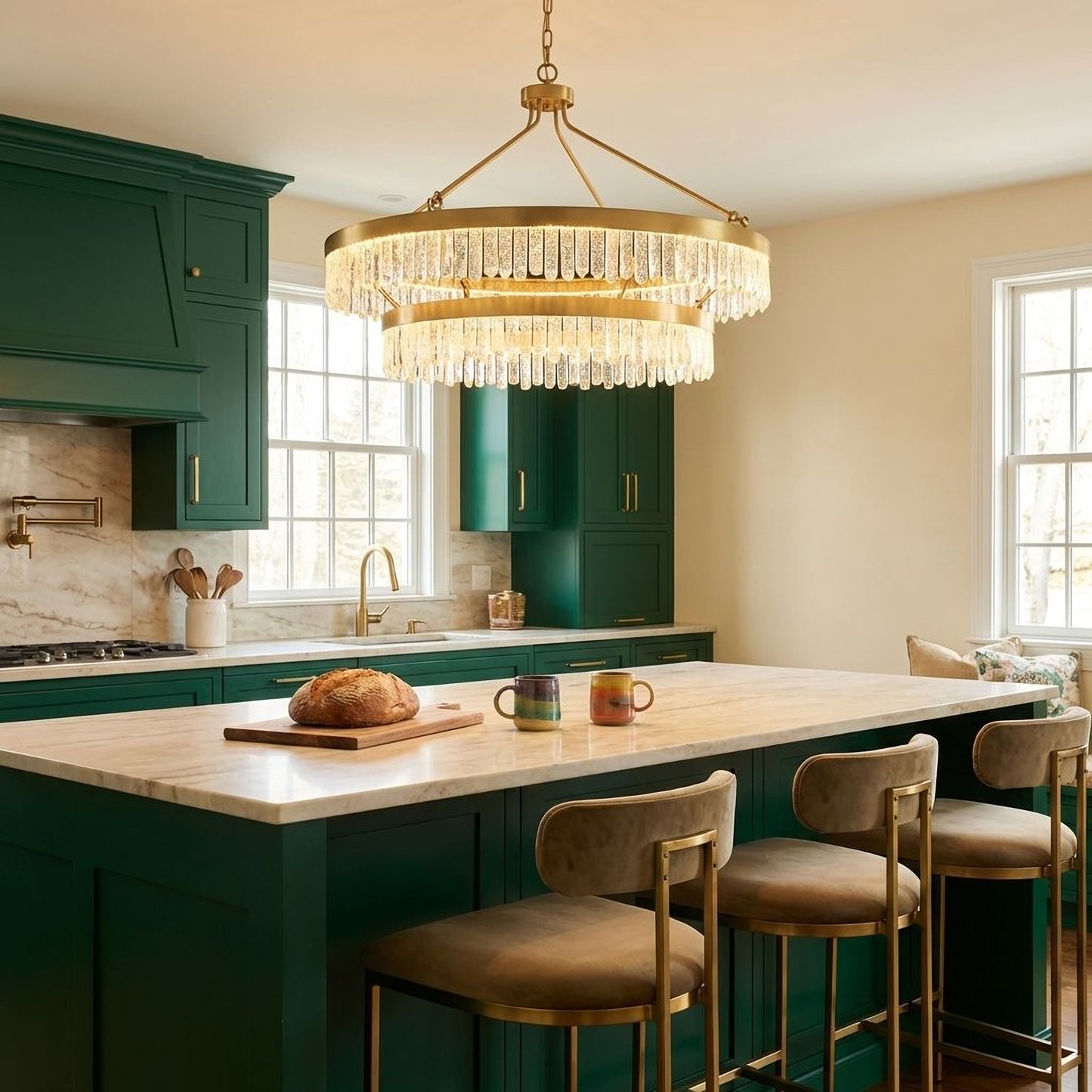Landon 2-Light LED Pendant in Warm Brass