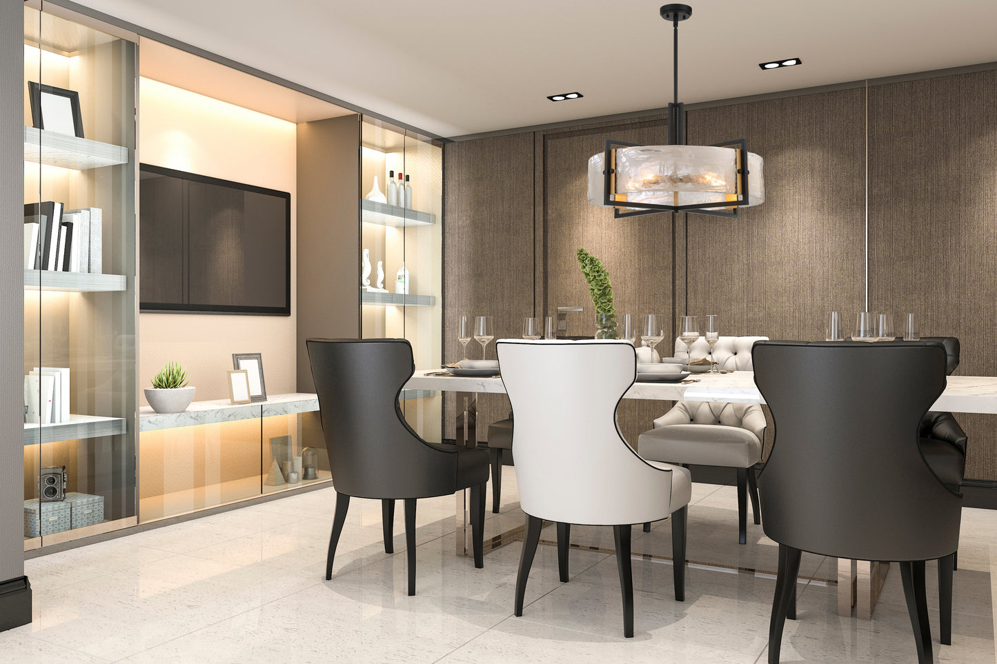 Hayward 5-Light Pendant in Matte Black with Warm Brass Accents