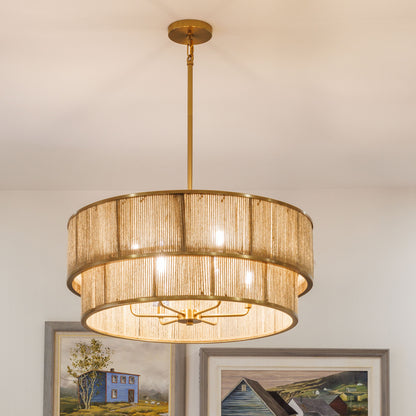 Ashburn 6-Light 28-in Pendant - Warm Brass and Rope