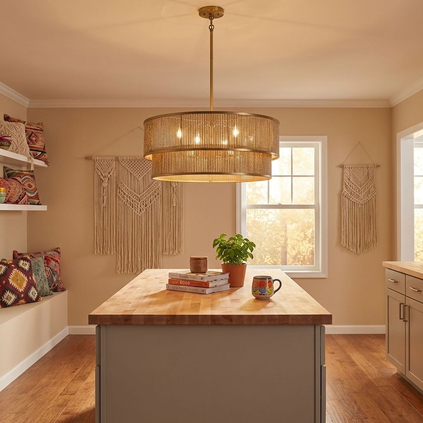 Ashburn 6-Light 28-in Pendant - Warm Brass and Rope