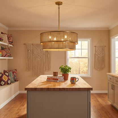 Ashburn 6-Light 28-in Pendant - Warm Brass and Rope
