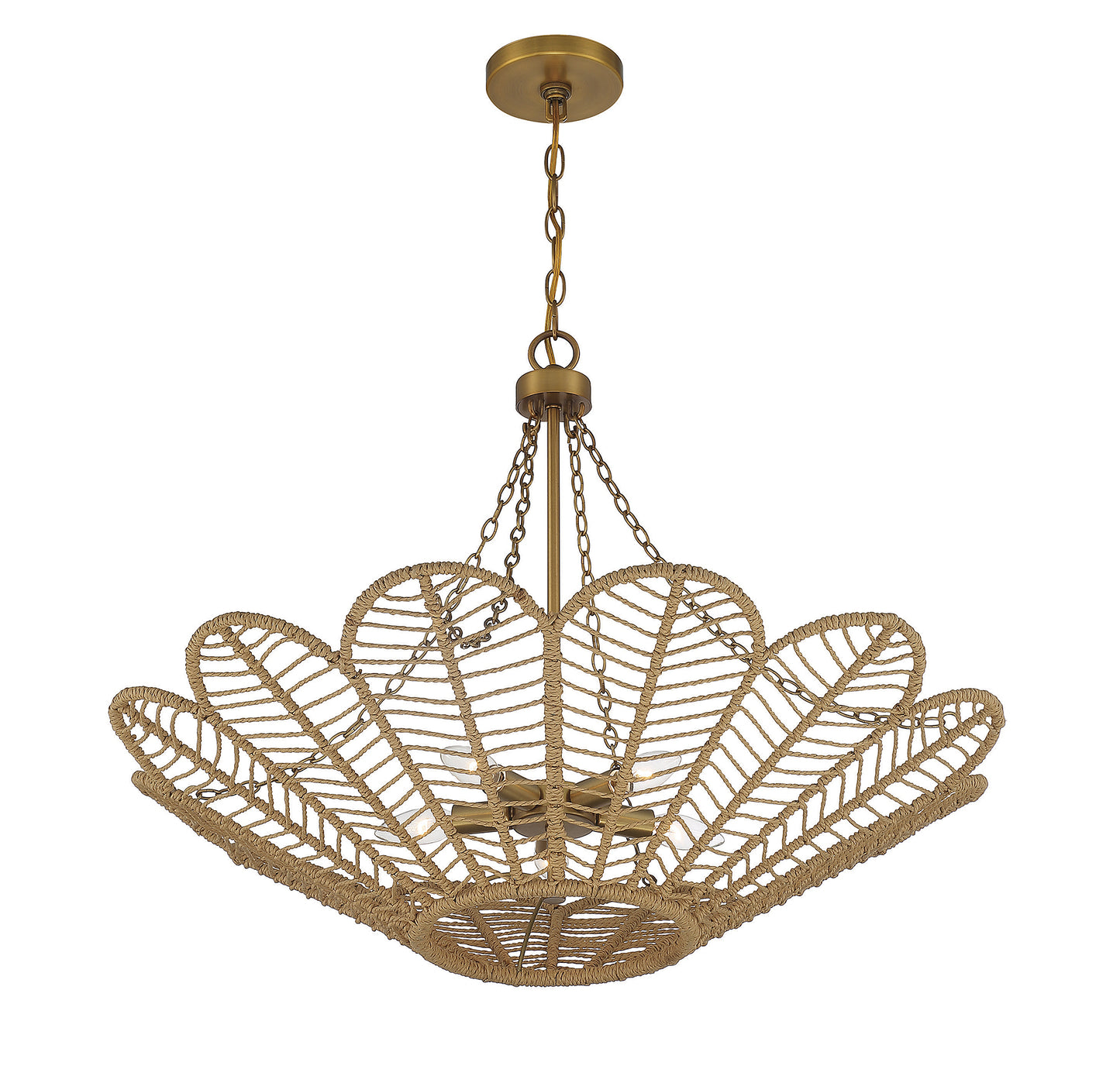 Cyperas 5-Light Pendant in Warm Brass and Rope