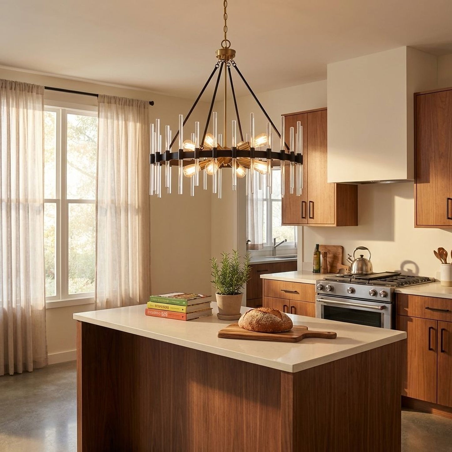 Santiago 8-Light Chandelier in Matte Black with Warm Brass Accents