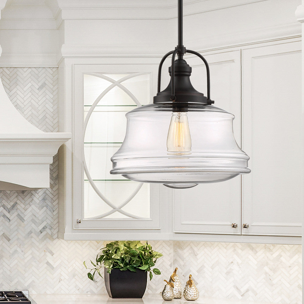 Garvey Pendant, 1-Light, English Bronze, Glass Shade, 16.5"H, Savoy House (7-5012-1-13 1MW0U)