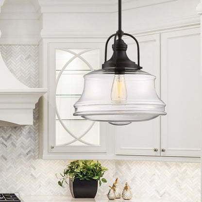 Garvey Pendant, 1-Light, English Bronze, Glass Shade, 16.5"H, Savoy House (7-5012-1-13 1MW0U)