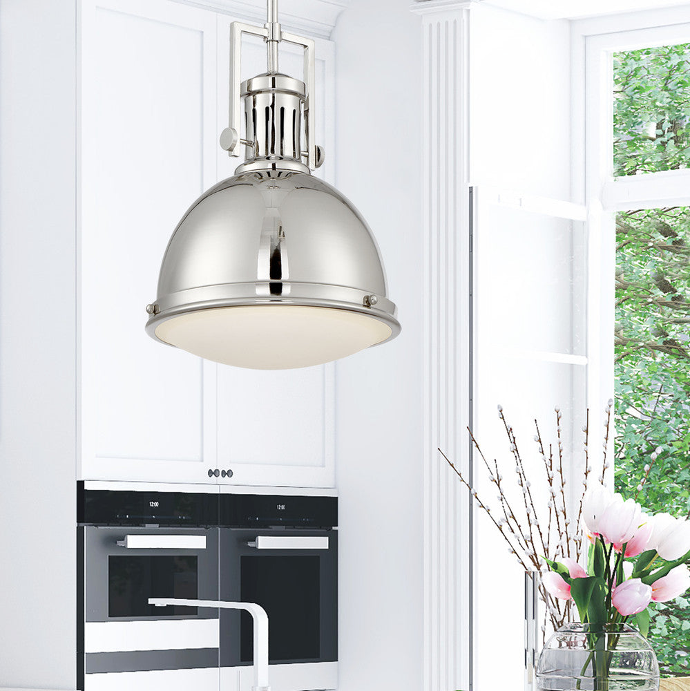 Chival Pendant, 1-Light, Polished Nickel, Glass Shade, 17"H, Savoy House (7-730-1-109 1CXXC)