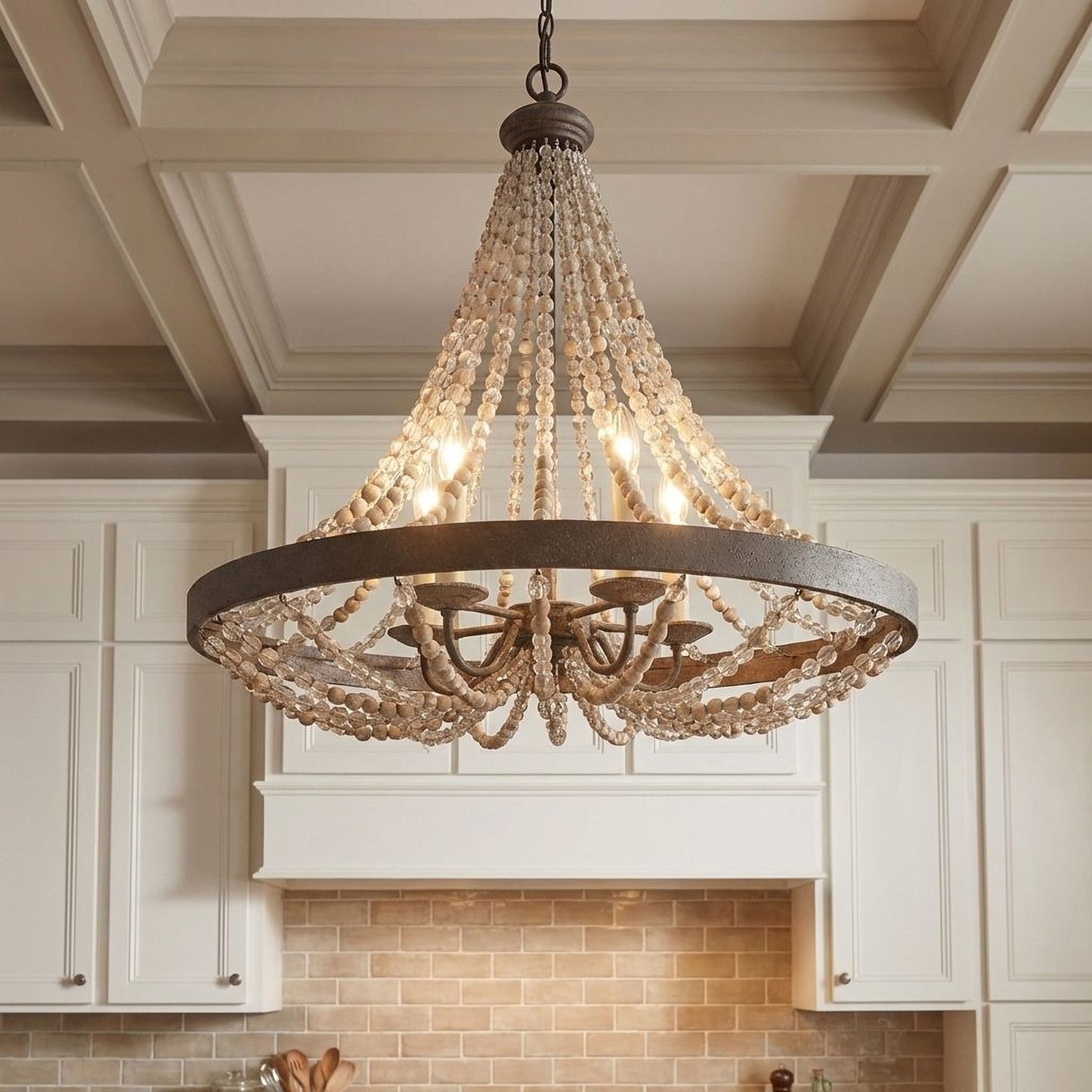 Mallory 5-Light Pendant in Fossil Stone